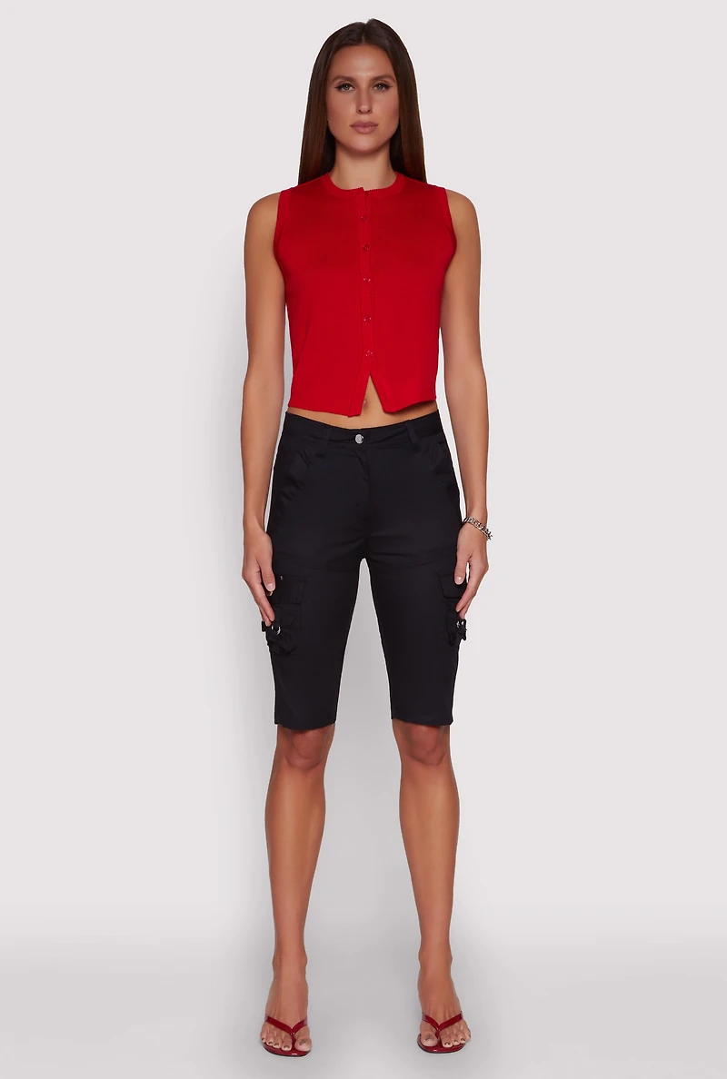 High Waisted Cargo Pocket Bermuda Shorts