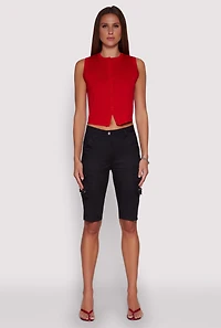 High Waisted Cargo Pocket Bermuda Shorts