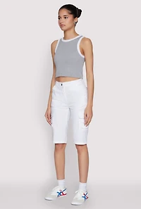 Womens High Waisted Cargo Pocket Bermuda Shorts, White, Size M