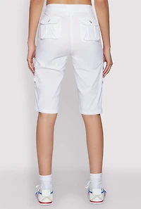 Womens High Waisted Cargo Pocket Bermuda Shorts, White, Size M
