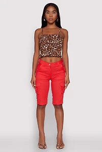 Womens High Waisted Cargo Pocket Bermuda Shorts, Red, Size S