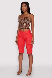 Womens High Waisted Cargo Pocket Bermuda Shorts, Red, Size S