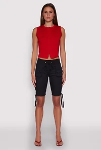 Drawstring Hem Cargo Pocket Bermuda Shorts