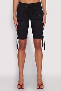 Drawstring Hem Cargo Pocket Bermuda Shorts
