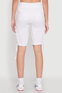 Womens Drawstring Hem Cargo Pocket Bermuda Shorts, White, Size XL