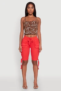 Womens Drawstring Hem Cargo Pocket Bermuda Shorts, S