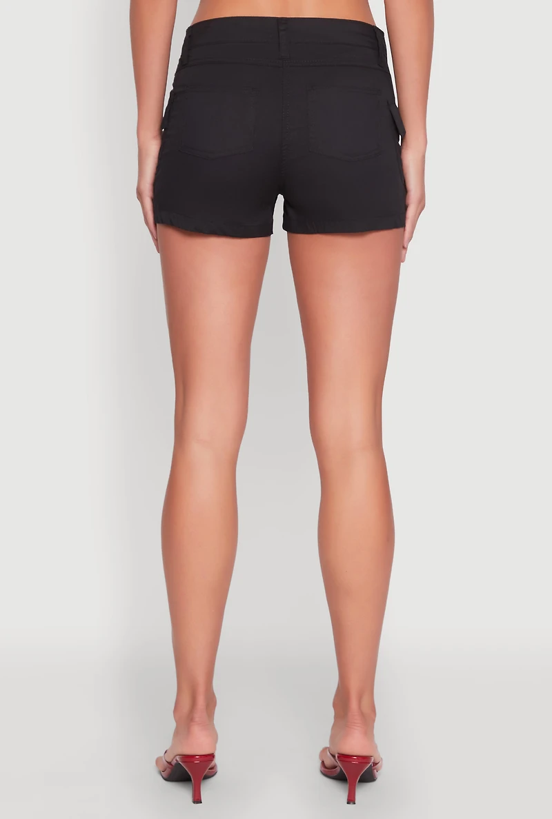 Womens D Ring Tabbed Cargo Shorts, Black, Size M