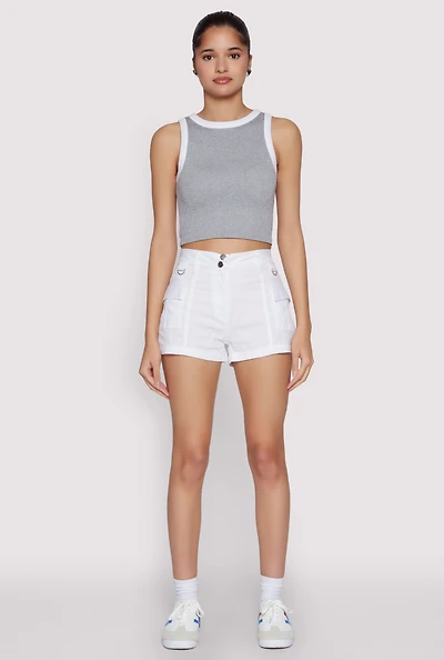 Womens D Ring Tabbed Cargo Shorts, White, Size L