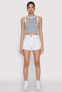 Womens D Ring Tabbed Cargo Shorts, White, Size L