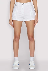 Womens D Ring Tabbed Cargo Shorts, White, Size L