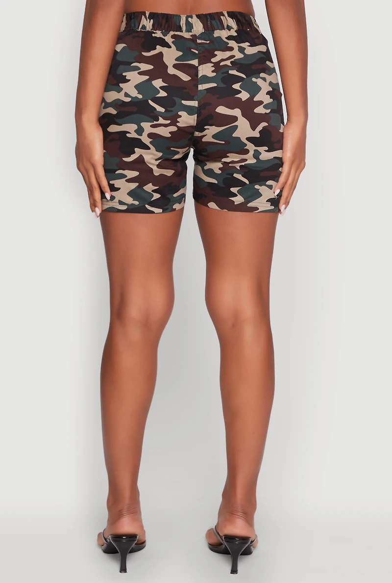 Womens Camouflage Cargo Pocket Shorts, Multi, Size M