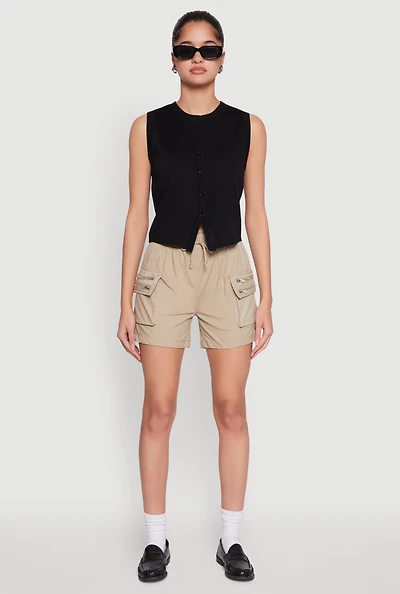 Womens Zipper Cargo Pocket Shorts, M