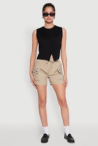 Womens Zipper Cargo Pocket Shorts, Khaki,