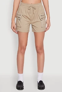 Womens Zipper Cargo Pocket Shorts, Khaki,