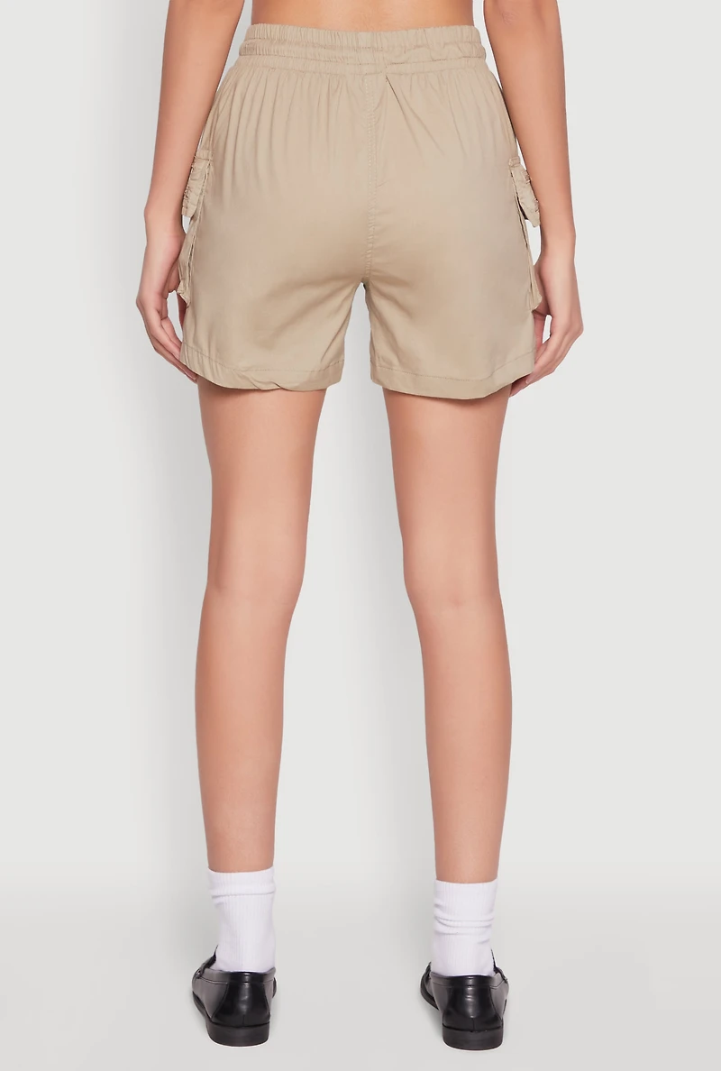 Womens Zipper Cargo Pocket Shorts, Khaki,