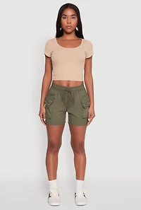 Womens Zipper Cargo Pocket Shorts, Green, Size M