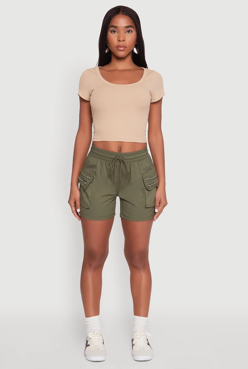 Womens Zipper Cargo Pocket Shorts,