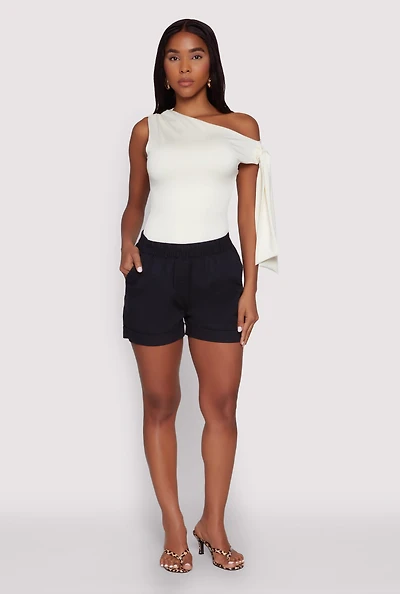 Womens Smocked Waist Shorts, Black, Size S