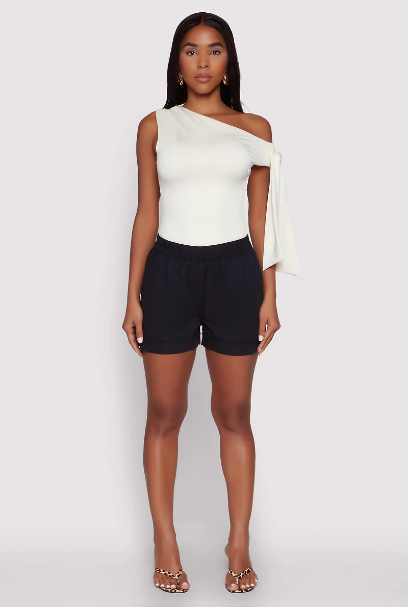 Womens Smocked Waist Shorts, Black, Size L