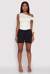 Womens Smocked Waist Shorts, Black, Size S