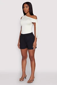 Womens Smocked Waist Shorts, Black, Size XL