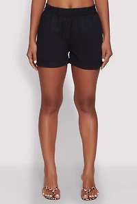 Womens Smocked Waist Shorts, Black, Size XL