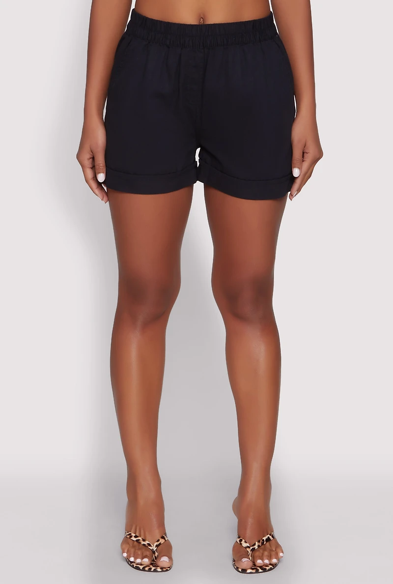 Womens Smocked Waist Shorts, Black, Size L