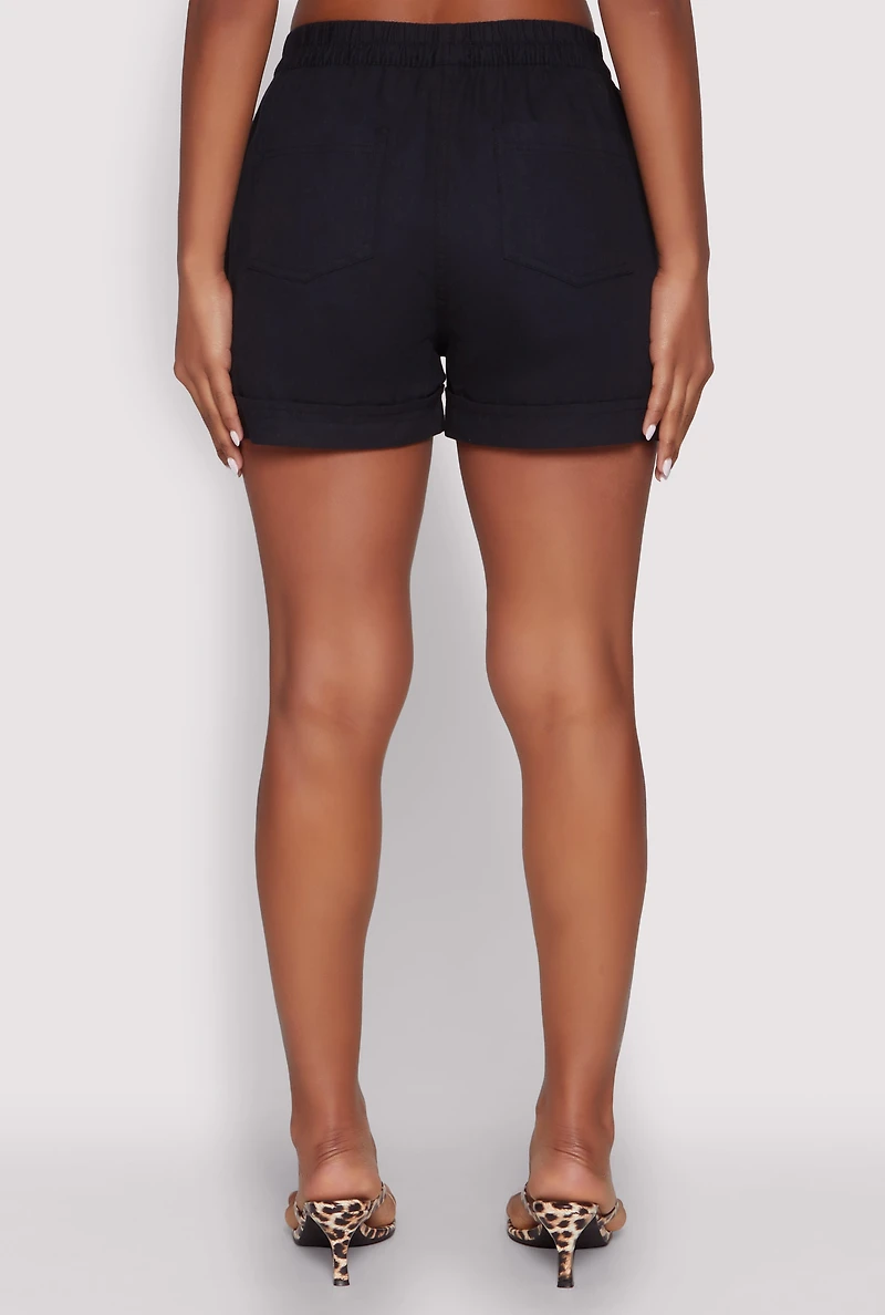 Womens Smocked Waist Shorts, Black, Size L
