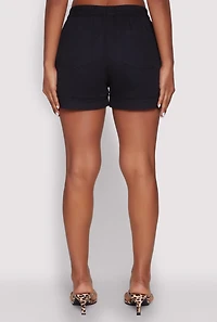 Womens Smocked Waist Shorts, Black, Size S