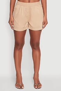 Womens Smocked Waist Shorts, Khaki, Size M