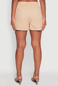 Womens Smocked Waist Shorts, Khaki, Size M