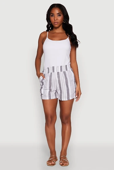 Womens Smocked Waist Striped Pants,