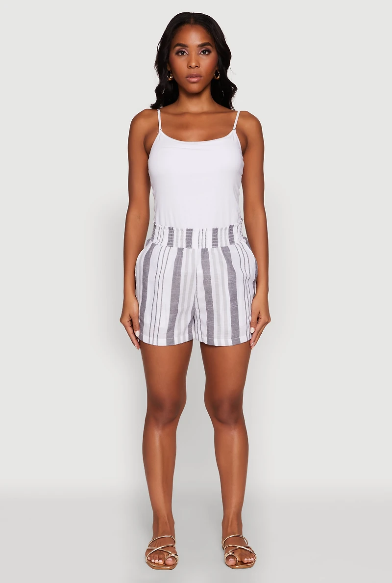 Womens Smocked Waist Striped Pants,