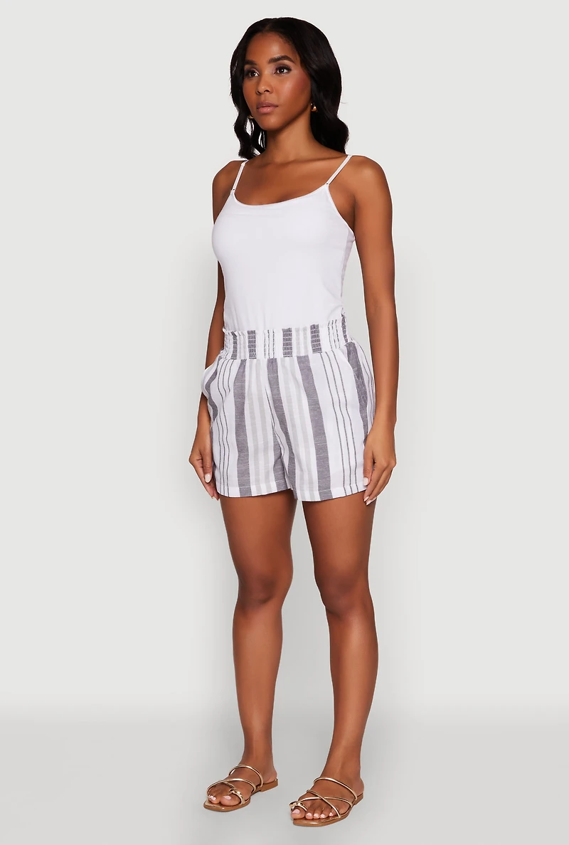 Womens Smocked Waist Striped Pants,
