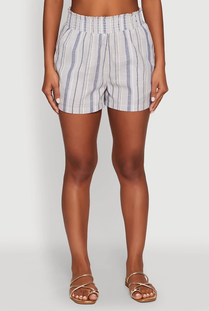 Womens Smocked Waist Striped Pants, Multi, Size S