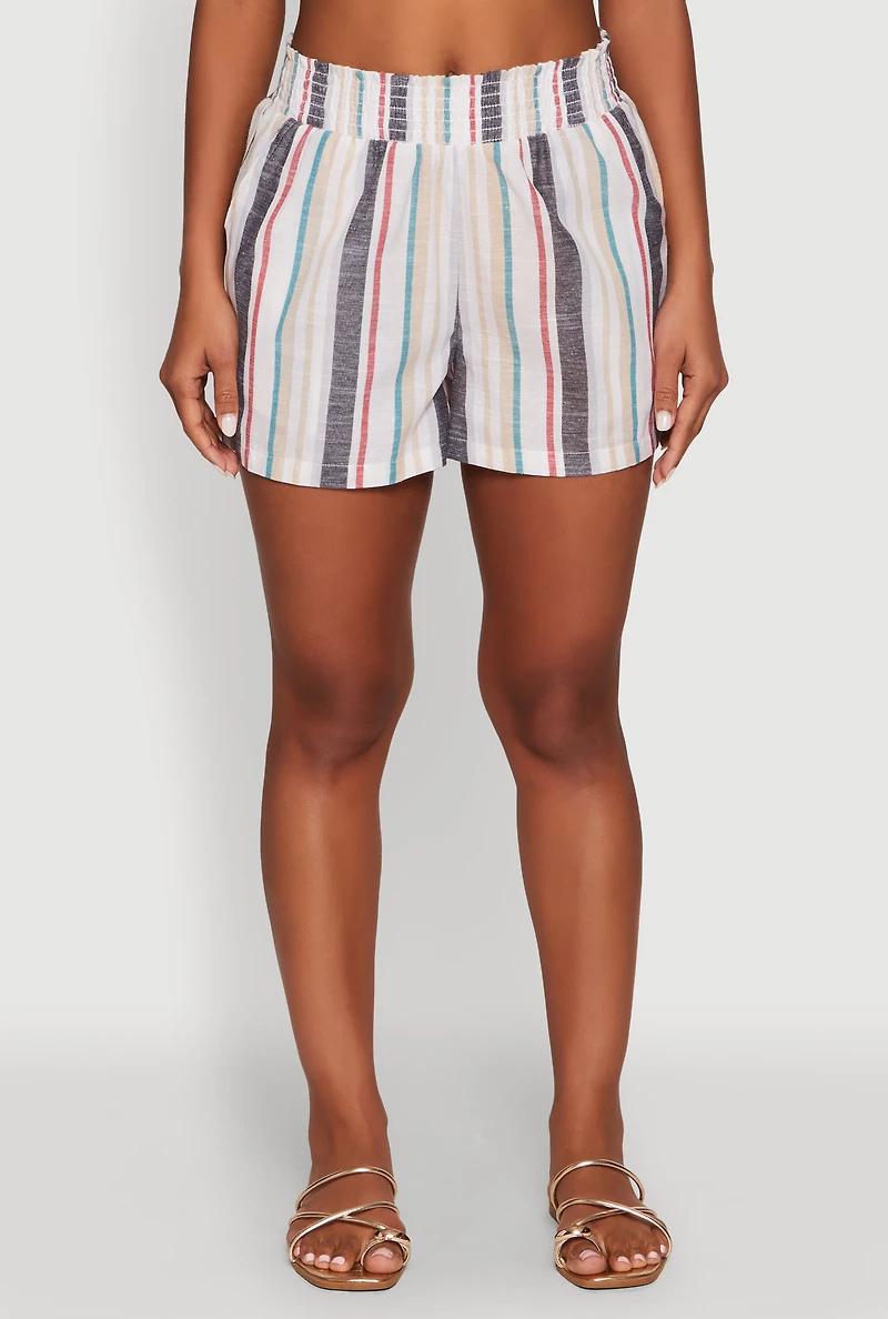 Womens Smocked Waist Striped Pants, Multi, Size M