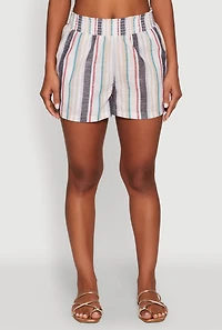 Womens Smocked Waist Striped Pants, Multi, Size M