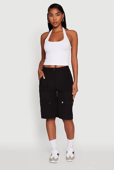 Womens Trendy High Waisted Nylon Cargo Shorts, M