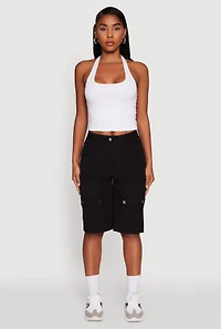 Womens Trendy High Waisted Nylon Cargo Shorts, XL