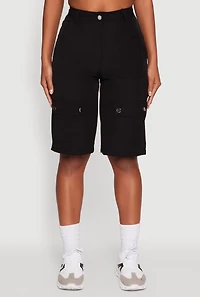 Womens Trendy High Waisted Nylon Cargo Shorts, M