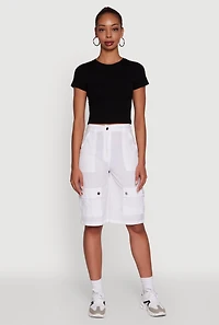 Womens Trendy High Waisted Nylon Cargo Shorts, White, Size L