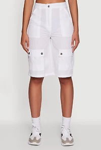 Womens Trendy High Waisted Nylon Cargo Shorts, White,