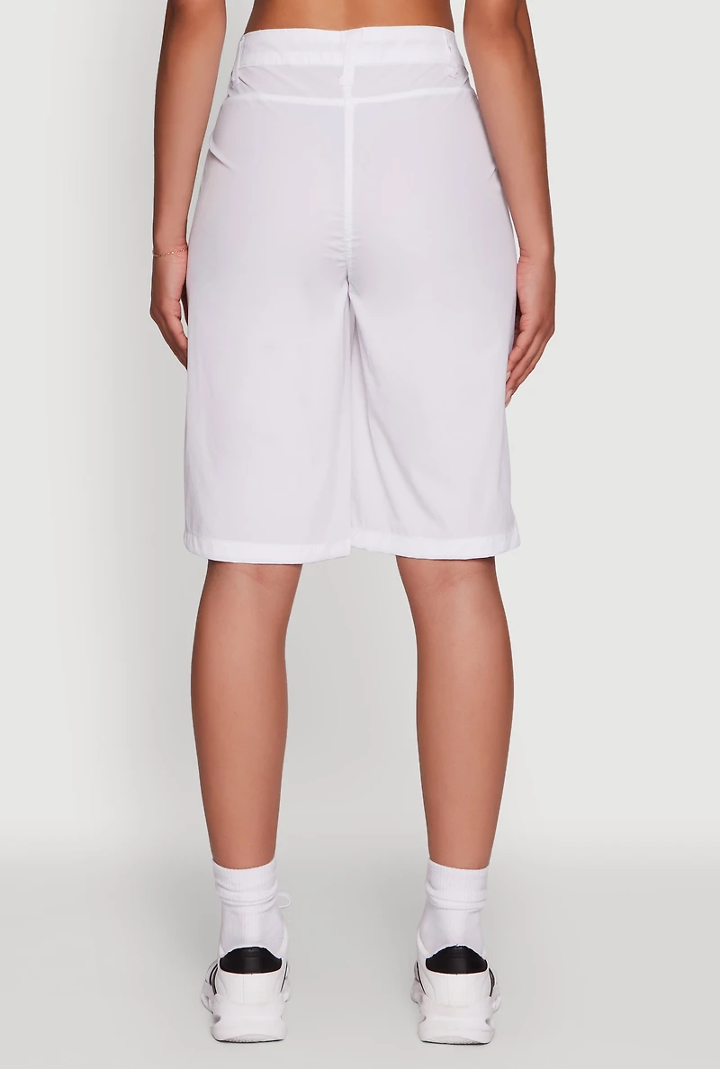 Womens Trendy High Waisted Nylon Cargo Shorts, White,