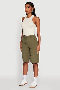 Womens Trendy High Waisted Nylon Cargo Shorts, Green,