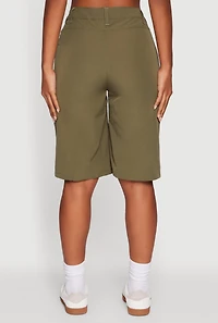 Womens Trendy High Waisted Nylon Cargo Shorts, Green,