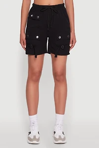 Womens Trendy Nylon Drawstring Waist Utility Shorts, Black, Size S