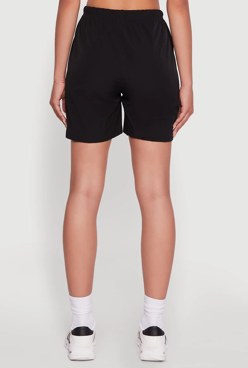 Womens Trendy Nylon Drawstring Waist Utility Shorts, Black, Size L