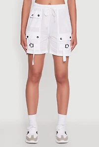 Womens Trendy Nylon Drawstring Waist Utility Shorts, White, Size XL