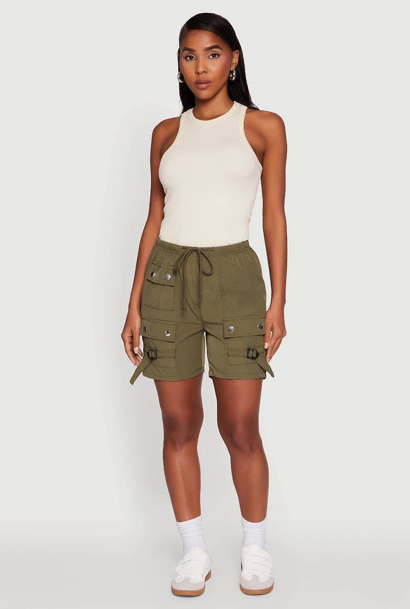 Trendy Nylon Drawstring Waist Utility Shorts