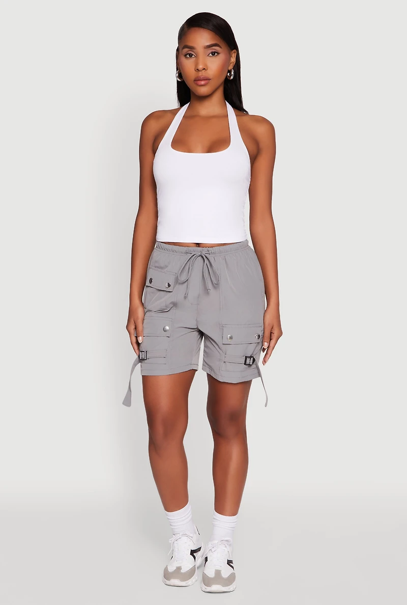 Trendy Nylon Drawstring Waist Utility Shorts